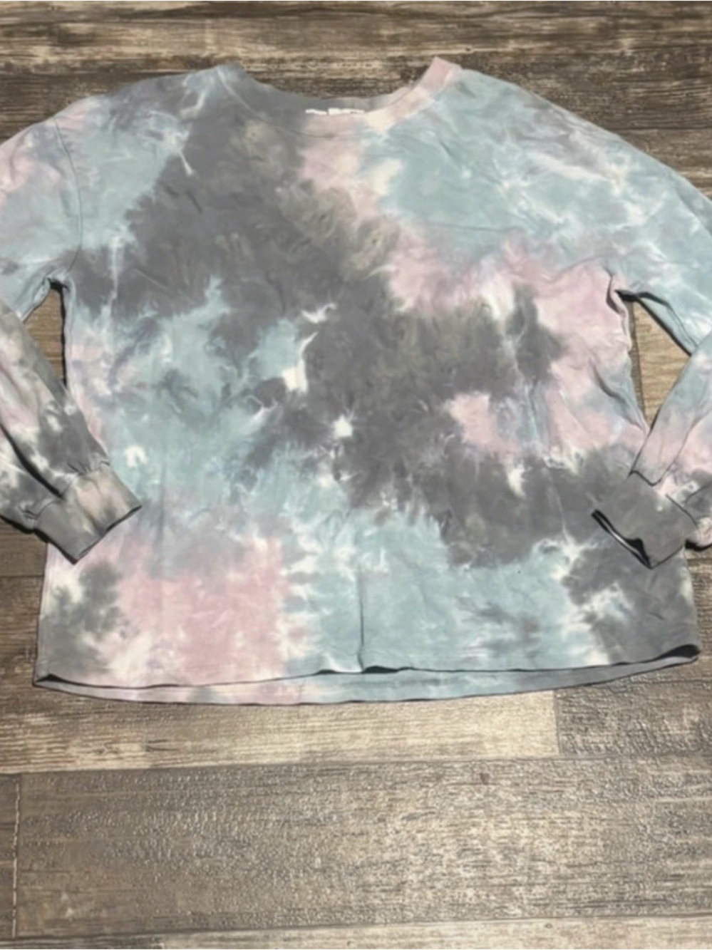 C&C California Pastel Tie-Dye Long Sleeve Top in Blue, Gray & Pink